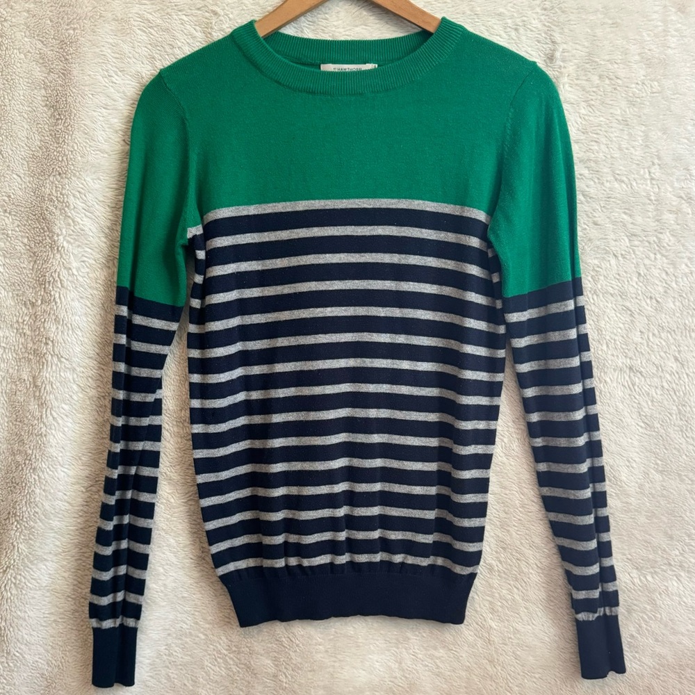 Hawthorne stitch fix green navy & white striped sweater. Size small